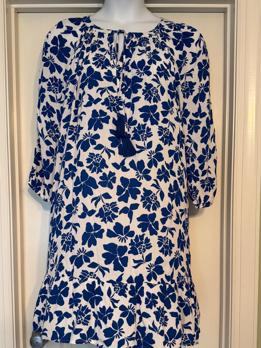 Style & Co. White Midi Dress with Bold Blue Floral Print